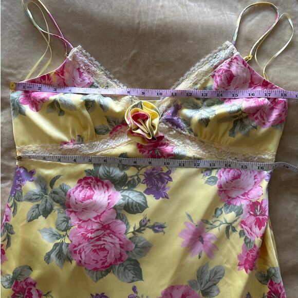 WAYF Floral Yellow Midi Slip Dress Large Pink Roses - Picture 4 of 7